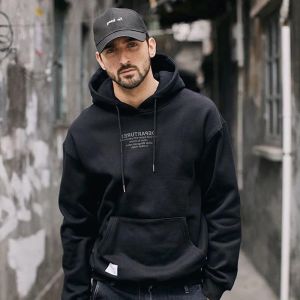 Áo Hoodie Liền Mũ Màu Tương Phản Sành Điệu Mẫu Mới Âu Mỹ Mùa Thu Đông Áo Tay Dài Dễ Phối Thường Ngày Rộng Rãi Cho Nam Áo Khoác Lót Lông