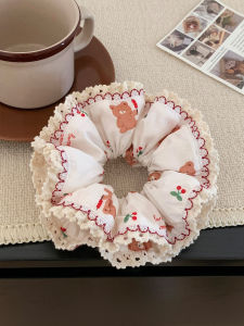 Cute Cherry Bear Double Layer Bow Hair Ties Womens Sweet Large Ball Headscarf Hair Bands Hair Accessories Fabric Square Shape