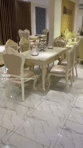 BỘ BÀN ĂN 6 GHẾ DÁT VÀNG TÂN CỔ ĐIỂN BỌC DA BÒ SANG TRỌNG 937B