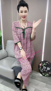 Floral Square Collar Home Wear Set Women Spring and Summer New Pajamas 3/4 Sleeve Loose Comfortable Top Trousers Two-piece Set
