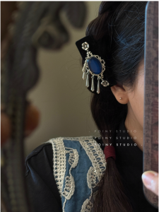 Kẹp Tóc Màu Xanh Phong Cách Dân Tộc Cổ Điển Dành Cho Nữ Thiết Kế Mới Phụ Kiện Tóc Tua Rua Cao Cấp Kẹp Tóc Thời Trang