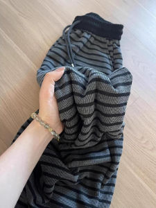 Extra Large 300 Pounds Striped Knitted Casual Pants Mens Loose Straight Leg Drapey Wide Leg Autumn Winter Couples Clothing