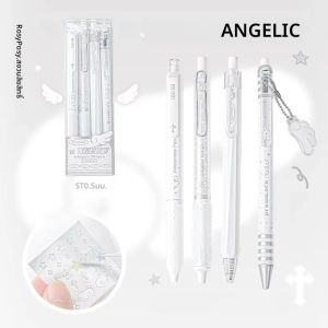 ชุดปากกาเจลลูกปัดรูปนางฟ้า 4 ด้าม/ชุด น่ารัก เหมาะสำหรับการสอบ ดีไซน์ปีก ลายการ์ตูนน่ารัก หมึกดำ 0.5 มม. สำหรับเด็กนักเรียนกลับไปโรงเรียน