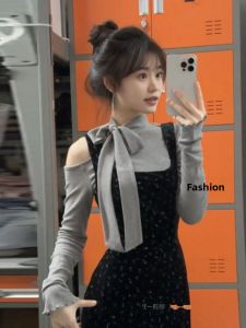 CHANGTONG | Long Sleeve Underwear Top Velvet Halter Fish Tail Dress