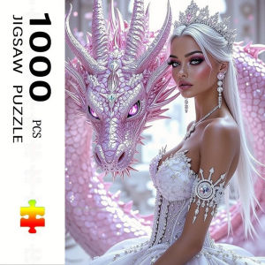 Jigsaw Puzzle Beautiful Girl With Crystal Dragon Fantasy Scene For Adult Family Creative Fun Stress Relief Birthday Holiday Gift