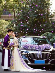 HANJIANGXUE | Purple Realistic Wedding Car Head Floral Decorations Full Set