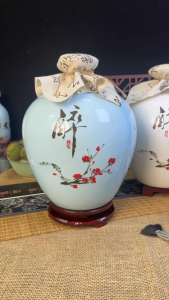 Bình gốm sứ hoa đào đỏ tráng men bóng đựng rượu và các loại nước thể tích 500ml 1l 1.5l 2.5l 5l