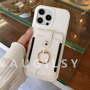 Luxurious Leather Ring Holder Wallet for Apple 14 16 13 11 Card Slot Design Fashionable Female Phone Case Protective Cover