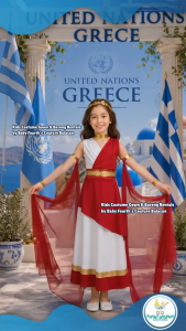 Baby Fourths Couture United Nation Greece Princess Book Character Red Athena Dress Costume for National Attire for UN Events for Kids