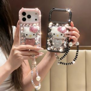 Sanrio | Fashion Glitter Diamond Hello Kitty Heart Phone Case For iPhone 17 16 15 14 13 Pro Max Plus 17 Pro Girl Phone Case with Lanyard