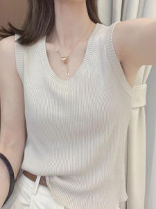 White Sleeveless round Neck Vest Womens Waist-Cinching Slimming Versatile Unique Beautiful Top Summer 2025 New Arrival