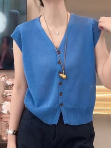 Shalldoer | Áo len cardigan tay ngắn phong cách Hàn Quốc thời trang đa năng cao cấp mùa hè mỏng rộng rãi thoáng khí cho nữ Áo sơ mi cổ chữ V