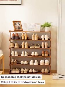 Bamboo Shoe Rack Organizer Multi-layer Storage Rack Portable Living Room Wood Shoe Cabinet Shoe Organizer Wood Shoe Rack Bamboo Stackable Shoes OrganizerStorage Stand Book Plants Rack