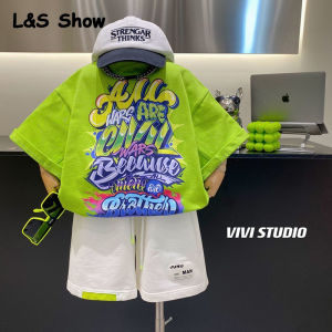 LS Show Two Piece Set for Boys for Summer Fashionable Handsome Trendy Korean Childrens Clothing Set Short Sleeves