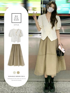 Summer 2025 New Womens Fashion Dress Elegant French Style for Important Occasions Commute Korean Version A-Line Skirt Short Sleeve V-Neck