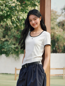 Semir | Cooling Colored U-Neck Slim Fit Embroidered T-Shirt