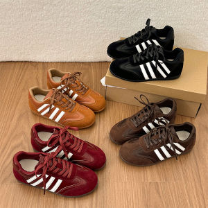 MIFULIAN | Giày Plimsoll Phong Cách Retro Màu Khối Cho Phụ Nữ Mùa Thu Có Gót Kín Dây Xỏ Vui Chơi