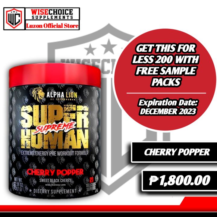 ALPHA LION SUPER HUMAN SUPREME PRE WORKOUT CHERRY POPPER LESS 200 ...