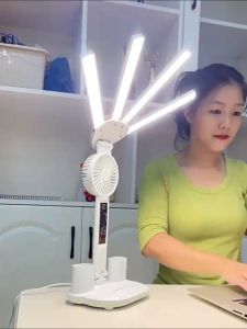 Đèn học sạc tích điện đèn chống cận tích hợp quạt đông hồ màn hình Led