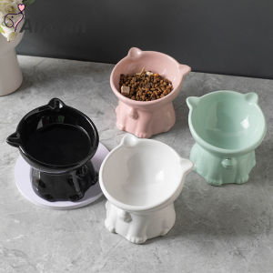 Aikenn ชามอาหารแมวเซรามิค ป้องกันการพลิกคว่ํา ชามอาหารสัตว์เลี้ยง น่ารักมาก สุนัข แมว หลายสี