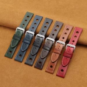 Vintage Oil Wax Leather Watch Band for Omega 20mm 22mm Porous Breathable Watch Strap for Seiko Matte Pin Clasp Watch Accessories
