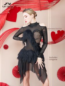 YJFY Dance | Asymmetric Splice Aesthetic Back Latin Dance Dress