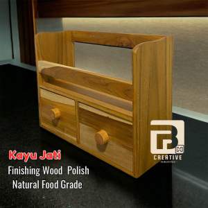 Rak Bumbu Kombinasi Laci Penyimanan Aestetic Rak Tempat Bumbu Kayu