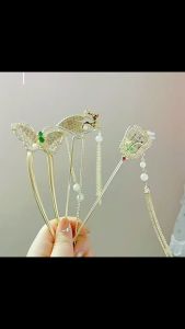 F4 Jepit Rambut Sanggul Tusuk Konde Rumbai Mutiara Hanfu Butterfly U-Shaped Tassel Long Hairpin TCSJ