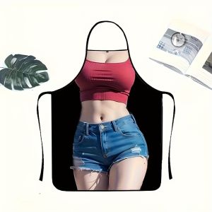 1-Piece Fashion Women Pattern Print Apron Stain-Resistant & Easy To Wash Universal Apron for Party & Kitchen
