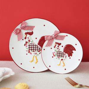ZHIZHOU | Festive Style Red Floral Ceramic Dish