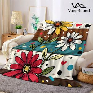 Retro Wood Daisy Dot Flannel Blanket Warm Soft Halloween Christmas Decorative Couch Warm Cozy All-Season Gift