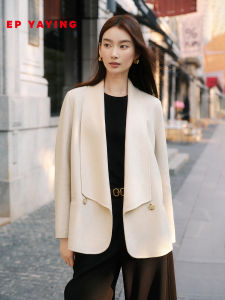EP YAYING 2025 Winter New Style Double-Faced Woolen Coat Womens Long Outerwear Mixed Fiber Cashmere-Silk-Mongolian Wool
