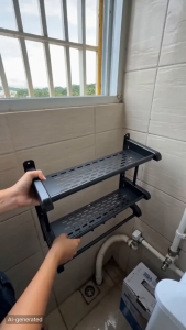 Rtong SUS 304 Stainless Steel Bathroom Shelf Bathroom Towel Rack Wall Mounted Rustproof Organizer Shelf Rack With Hooks