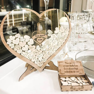 Heart Shaped Wedding Guest Book Drop Box Frame Party Decoration with 80 Wood Sign Hearts Christmas Gift Birthday Gift