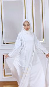 ARALLUCE Baju Gamis Putih Wanita Mewah Elegan Terbaru Dress Abaya Turkey Putih Manasik Haji