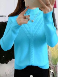 เสื้อสเวตเตอร์ถักนิตติ้งคอตั้งทรงหลวมสำหรับผู้หญิงในฤดูใบไม้ร่วงและฤดูหนาว ทรงเข้ารูป เสื้อเชิ้ตทรงเข้ารูป เสื้อชั้นในแฟชั่น