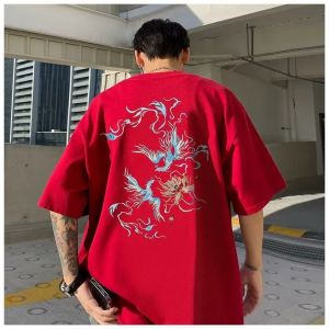 Mens oversized casual T-shirt with Chinese phoenix print from M-8XL to 130kg