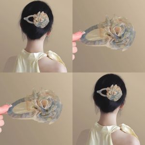 Kẹp Tóc Hình Mỏ Vịt Hoa Hồng Lưới Cho Phụ Nữ Mùa Hè 2025 Kẹp Tóc Đuôi Cá Kẹp Tóc Phụ Kiện Tóc Phong Cách Hàn Quốc Kẹp Tóc