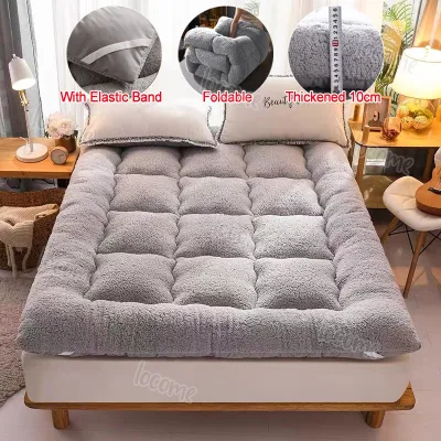 Velvet Mattres Thickened 10cm Foldable Topper Single/Double/Queen/King Bed Foam Tatami Mattress Topper Folding Foam Mattress Comfortable Velvet Tatami Topper Banig