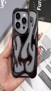 Ốp điện thoại thời trang hình ngọn lửa rỗng cho iPhone 16 Pro Max 15 14 Plus 13 12 11 16 bảo vệ toàn bộ ống kính chống sốc