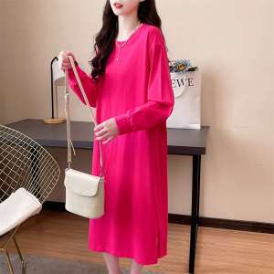 Loose Casual Long Sleeve Pure Cotton Sleep Dress Womens Spring Autumn New Style Knee-Length T-Shirt Dress plus Size