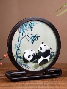 New Chinese Style Premium Suzhou Embroidery Display Piece Handmade Double-Sided Panda Gift for Foreign Friends