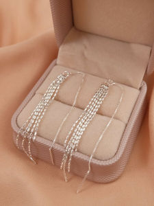 925 Sterling Silver Long Tassel Earrings Women Elegant Fashionable Slimming Ear Cuffs Korean Style Jewelry Accessories