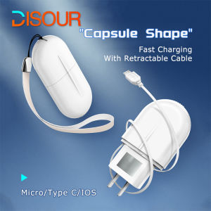 DISOUR New 4 in 1 Capsule Shape Fast Charging Cable Mini Portable Travel Charger Retractable Charging Cable USB Type C Micro 8Pin Cable Multifunction Charging Cable 2 in 1 Charger And Charging Cable