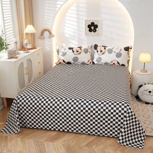 Bộ Ba Món Đồ Giường Cotton Nguyên Chất Họa Tiết Dọc Hoạt Hình Tươi Mới Cho Ký Túc Xá Sinh Viên Đệm Đơn Quần Chăn Đệm Đơn