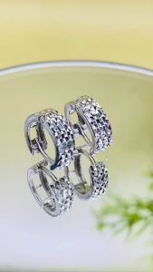 Khuyên tai bạc nữ xi bạch kim khoen 9mm Bông tai bạc nam vàng xi trắng Hoa tai bạc thật Khuyên tai tròn bản 4mm