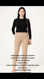 CELANA PANJANG WANITA SAKU KANCING TERBARU SCUBA STRET CUBIT-CELANA WANITA JUMBO BB 90KG