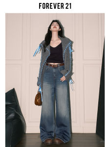 American Retro Wide Leg Denim Jeans Women Loose Pear Shape Design Slim Straight Cut High Waist Pocket Detail Autumn Blue Jeans