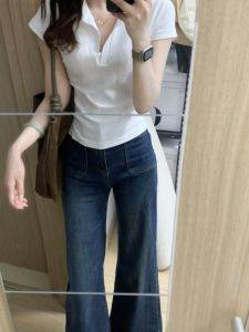 Extended High Waist Soft Denim Jeans Womens Loose Fit Slimming Drapey Bell Bottoms for 175 Tall Ladies Casual Zipper Style
