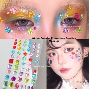 Colorful Diamond Flower Face Stickers Creative Makeup Festival Flash Diamond Facial Decorations Supportive Makeup Patches